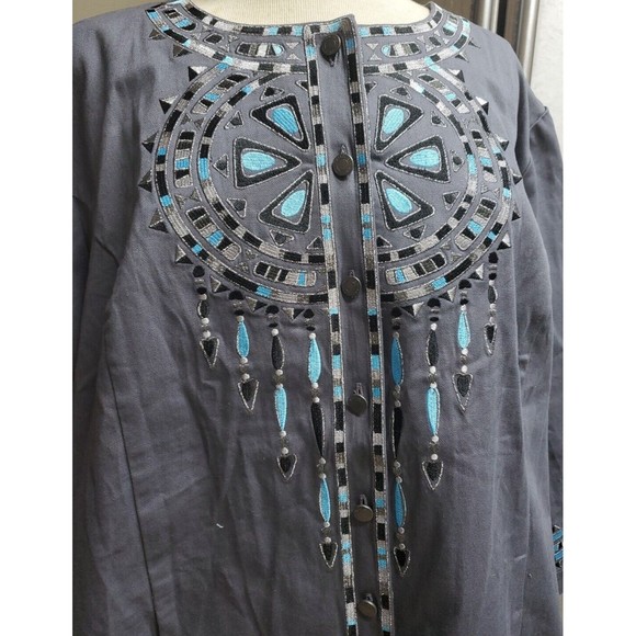 Bob Mackie Wearable Art Dream Catcher Gray Button Front Blazer Jacket - Picture 2 of 11